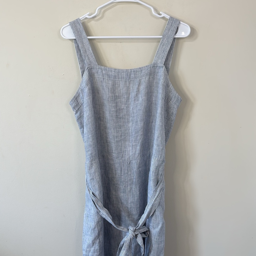 NEW Quince 100% European Linen Square Neck Jumpsuit Blue Pinstripe Size Large - Picture 3 of 11